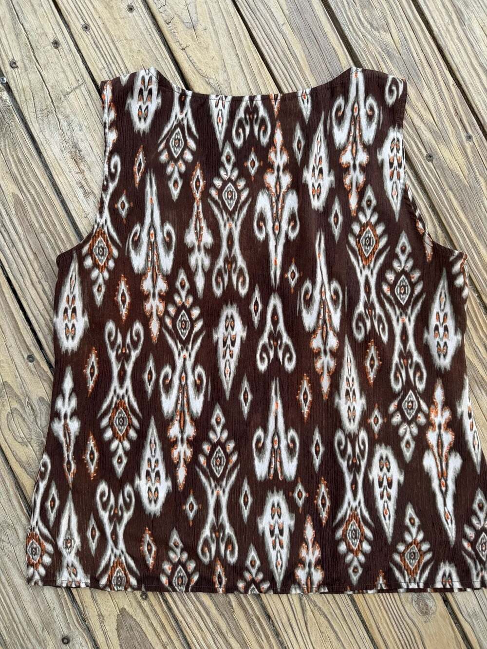 Chico's Size 1 Brown Ikat Print Sleeveless Blouse